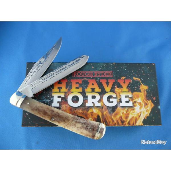 Couteau Canif Rough Rider Heavy Forge Trapper 2 Lames Acier Carbone Manche Os RR1976