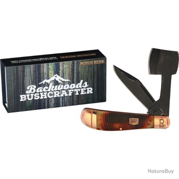 Couteau Rough Rider Backwoods Bushcrafter Folding Axe 2 Lames Acier 440 Manche Os RR1841