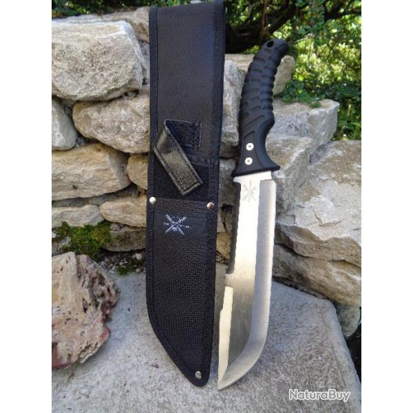 FTX34BK Couteau Frost Cutlery Bowie Stainless Blade Sawback Abs Handle Nylon Sheath