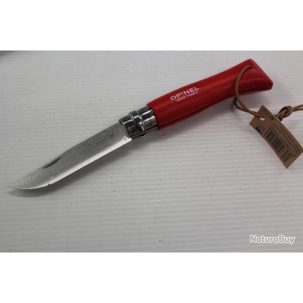 OPINEL N�8 MODELE "BAROUDEUR" LAME INOX MANCHE ROUGE