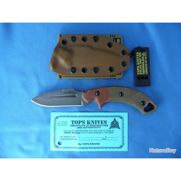 Couteau TOPS Viking Tactics Crusader Lame Acier Carbone 1095 Manche Micarta Etui Kydex USA VTACK2C