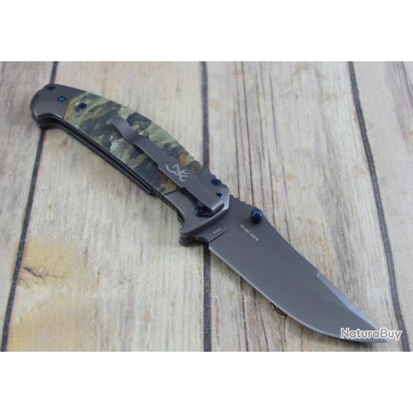 Couteau Browning Tactical TDX Camo Manche ABS Lame Acier Inox/Titane Linerlock Clip BR0374