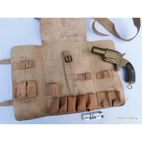 RARE SACOCHE CUIR TRANSPORT PISTOLET LANCE FUSEES 1918   #.17