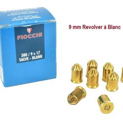 50 Cartouches de D&eacute;fense Fiocchi Cal. 9 mm 380 RK &agrave; Blanc  REVOLVER