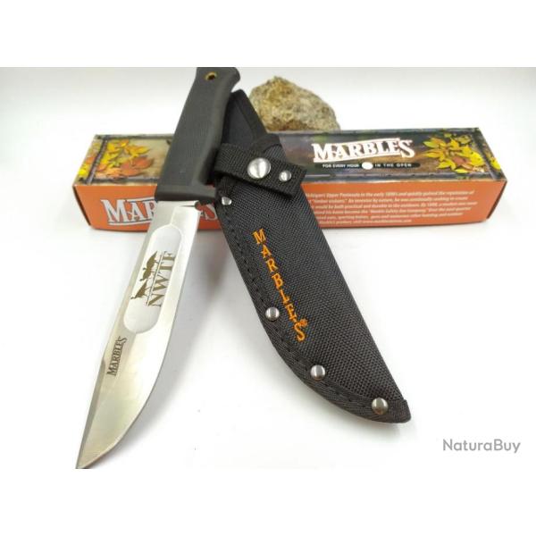 Couteau Marbles Bowie Lame Acier Inox Manche Caoutchouc Etui Nylon