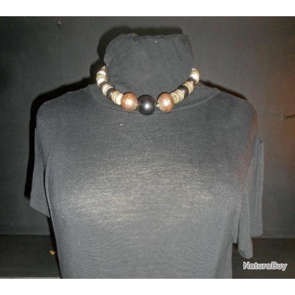 BEAU COLLIER ETHNIQUE AFRIQUE PERLES CUIVRE ET BOIS, TOUR DE COU
