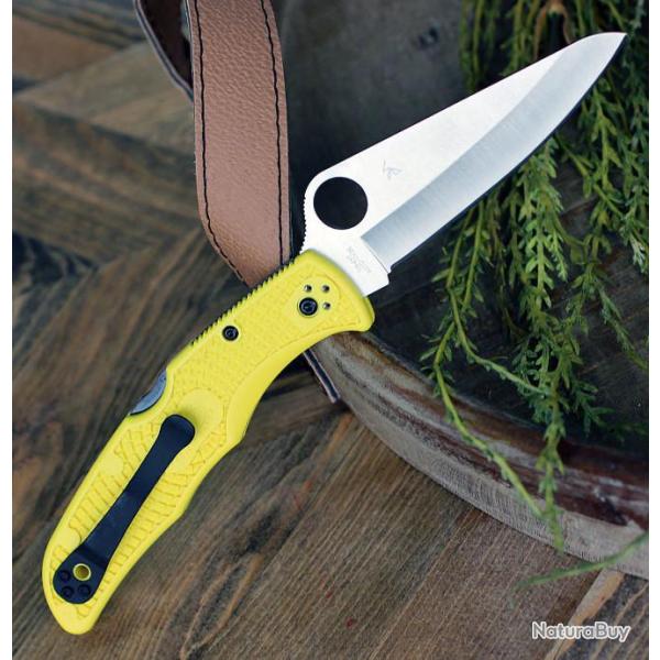Couteau Spyderco Pacific Salt 2 Yellow Lame Acier H2 Manche FRN Lockback Clip Made In Japan SC91PYL2
