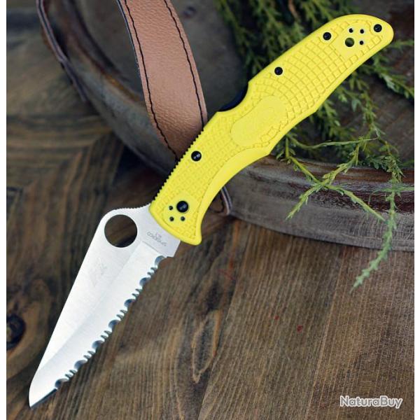 Couteau Spyderco Pacific Salt 2 Yellow Lame Acier H1 Serr Manche FRN Lockback Clip Japan SC91SYL2