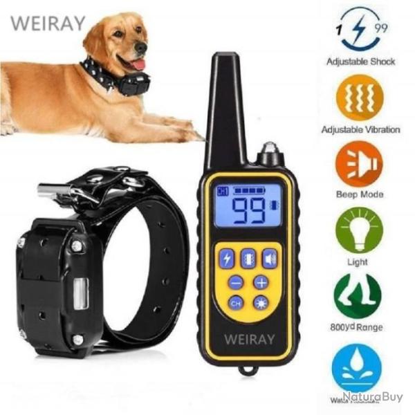 Collier Electrique Dressage Rechargeable Etanche 3 Modes Sonore Vibration Electrique 800M