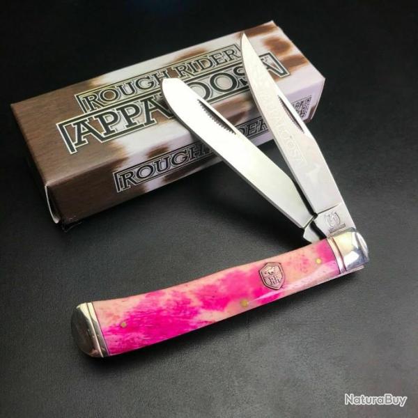 Couteau Rough Rider Red Appaloosa Bone Trapper 2 Lames Acier 440 Manche Os RR1405