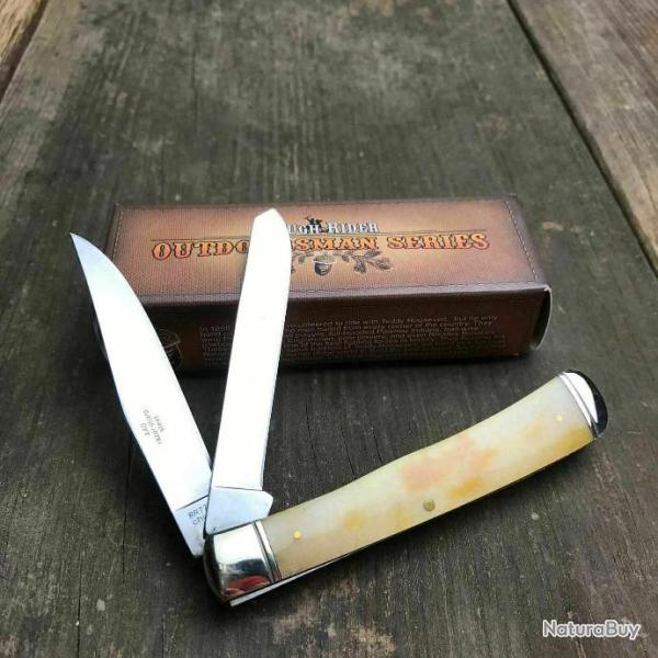 Couteau Rough Rider TrapperTobacco Bone Smooth 2 Lames Acier 440 Manche Os RR777