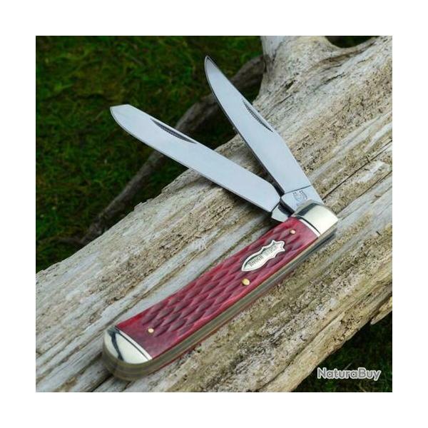 Couteau Rough Rider Trapper Bone Lames Acier 440 Manche Os RR266