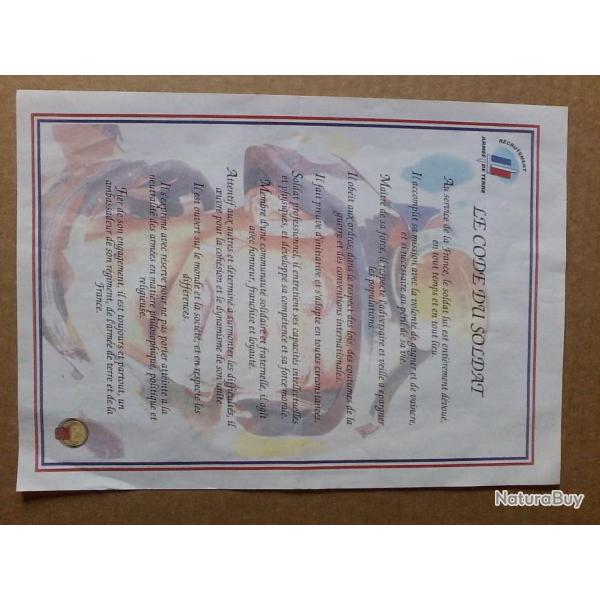 code du soldat  arm�e de terre
