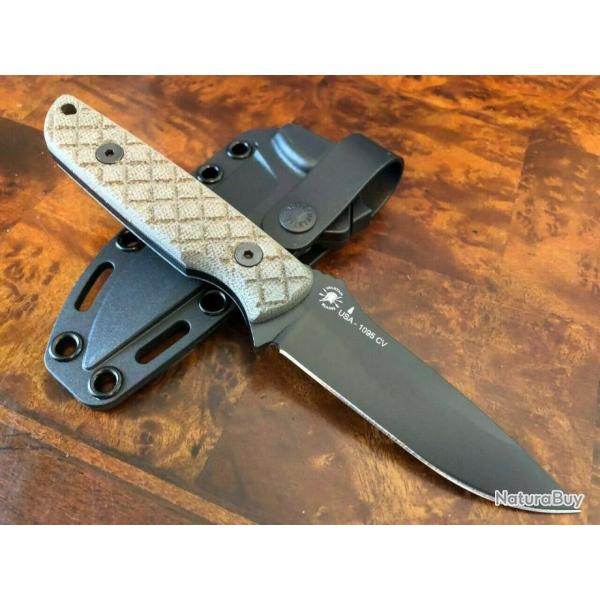 Couteau Spartan Blades Alala Lame Carbone 1095 Manche Green Micarta Made USA SBSL004BKGR