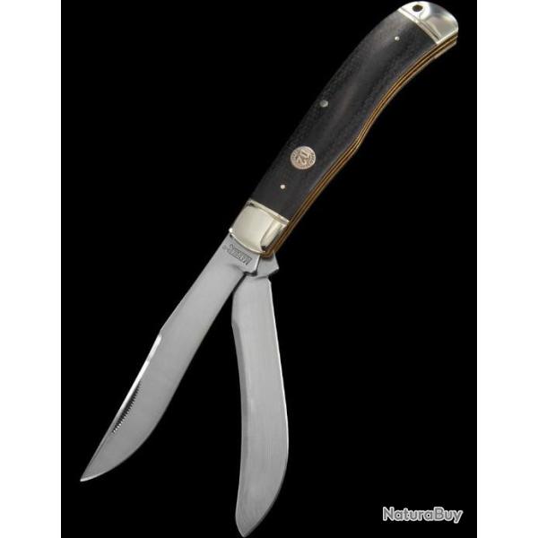 Couteau Saddlehorn Jumbo Trapper 2 Lames Acier D2 Manche Micarta Marbles MR433