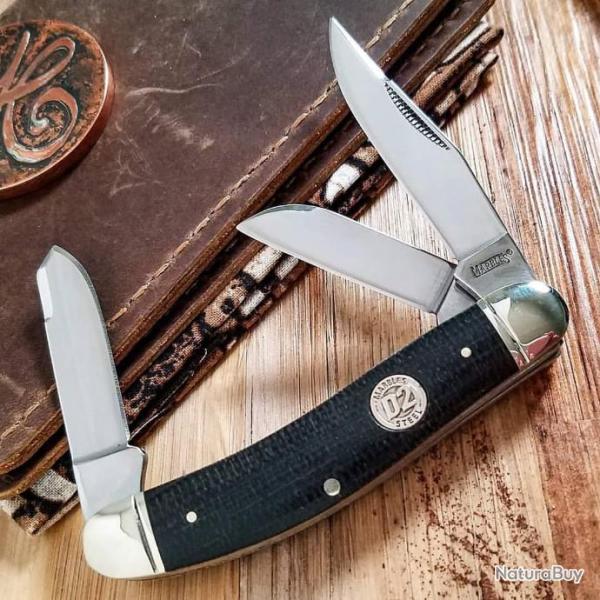 Couteau Marbles Sowbelly D2 3 Lames Acier D2 Manche Micarta MR431