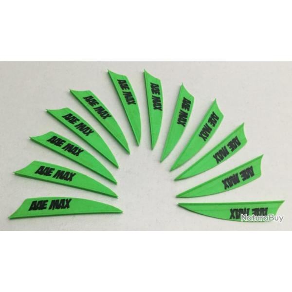 Lot de 12 plumes plastique (vanes) AAE PlastiFletch Max PM20 Shield Cut Vert avec marquage
