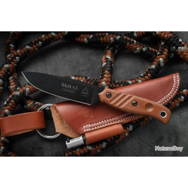 Couteau TOPS Baja 4.5 Reserve Edition Acier Carbone 1095 Manche Micarta Etui Cuir Made USA TPBAJA45R