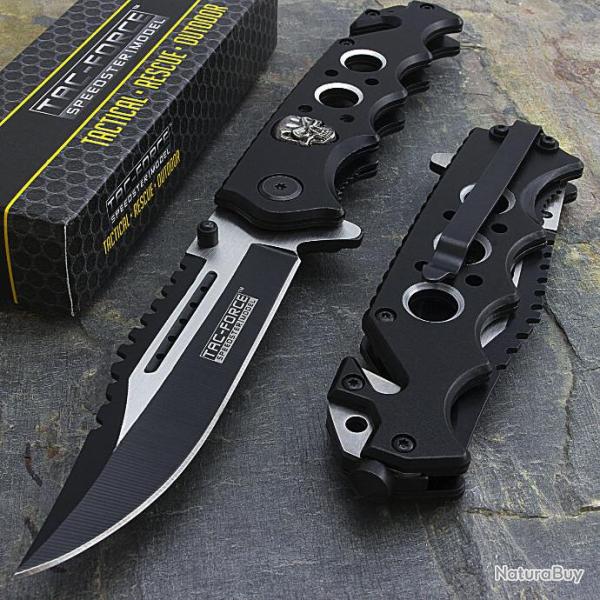 Couteau Tac Force Skull A/O Lame Acier Inox Manche Alum Linerlock Clip TF809BK