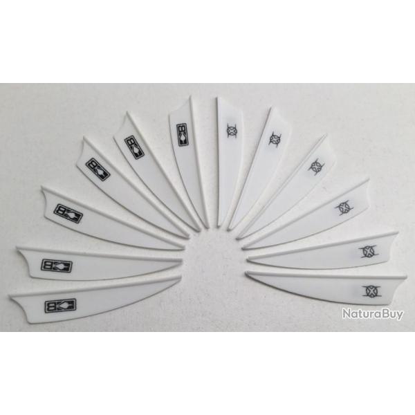 Lot de 12 Plumes Plastique (Vanes) Shield Bohning X-Vane 2.25 Wh (Blanc) avec marquage