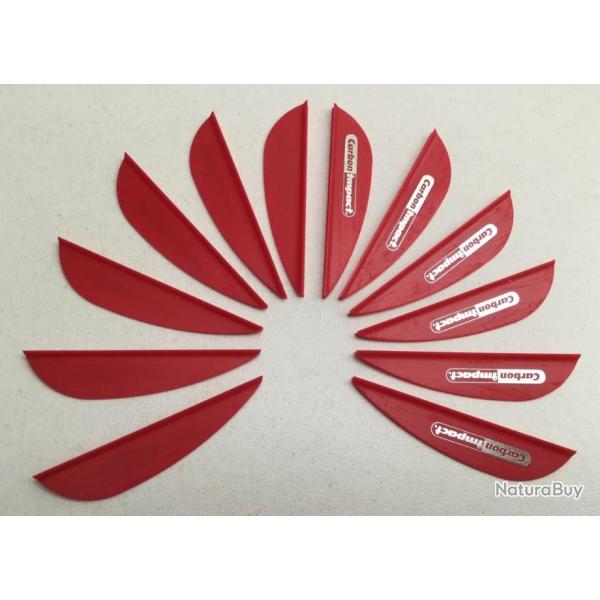 Lot de 12 Plumes Plastique (Vanes) Carbon Impact 1.8" Rouge