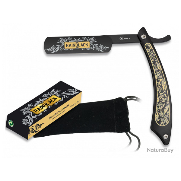 Couteau rasoir old � RainBlack  lame de 13.5 cm Design tribal