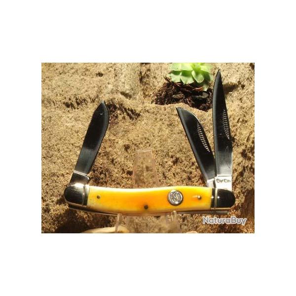 RR005 Couteau Rough Rider Stockman Orange Bone 3 Lames Acier 440