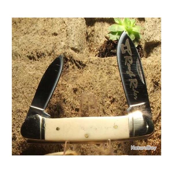 RR045 - Z Couteau Rough Rider Canoe White Bone 2 Lames Acier 440 Manche Os
