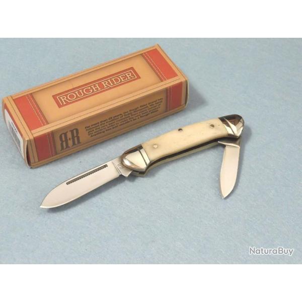 RR055 Couteau Rough Rider Mini Canoe White Bone 2 Lames Acier 440 Manche Os