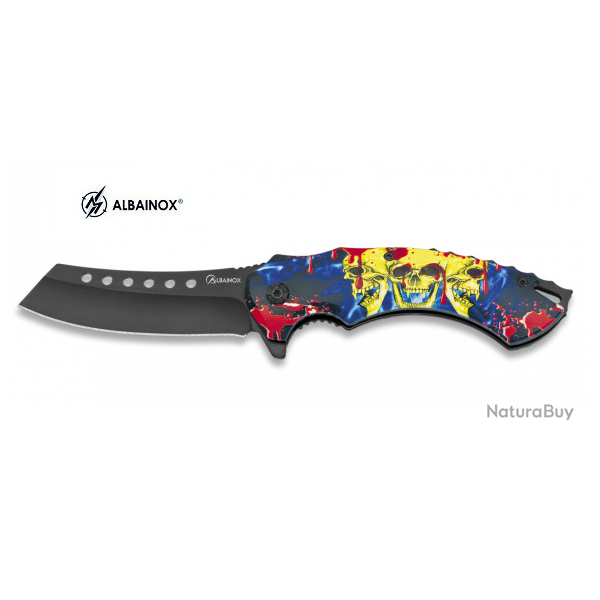 Couteau Pliant d�cor� 3 Crane jaune 3D  Lame de 8.5 cm