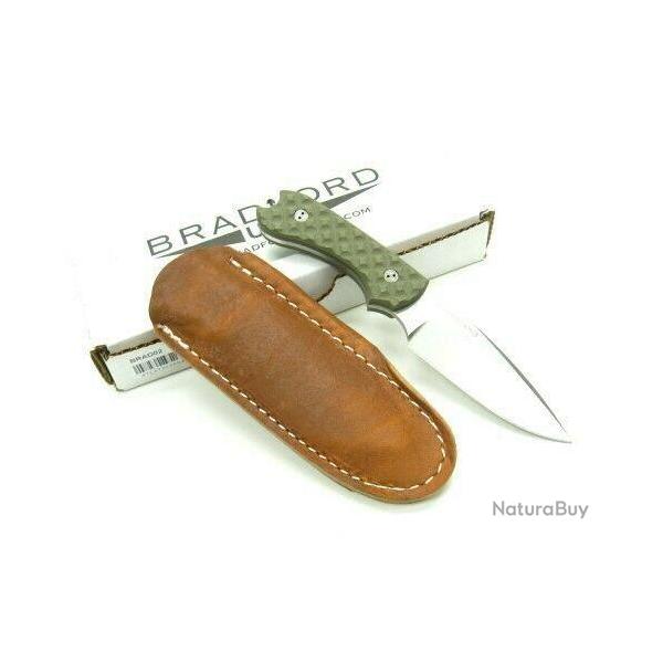 BRAD02 Couteau Bradford Knives Guardian 3 Lame Acier N690 Manche G-10 Green Etui Cuir Made USA