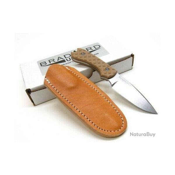 BRAD03 Couteau Bradford Knives Guardian 3 Lame Acier N690 Manche G-10 Brown Etui Cuir Made USA