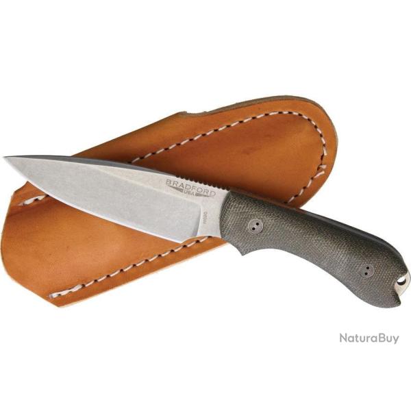 BRAD3FE102 Couteau Bradford Knives Guardian 3 3D OD Green Acier N690 Manche Micarta Etui Cuir USA