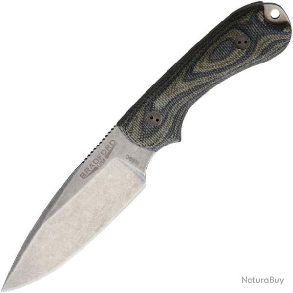 BRAD3FE109 Couteau Bradford Knives Guardian 3 Camo Acier N690 Manche Micarta Etui Cuir USA