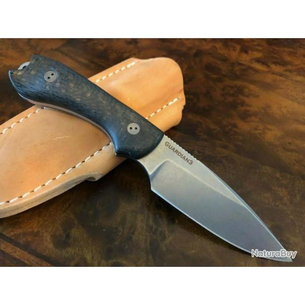 BRAD3FE114A Couteau Bradford Knives Guardian 3 Manche Fibre de Carbone Acier AEB-L Etui CUir USA