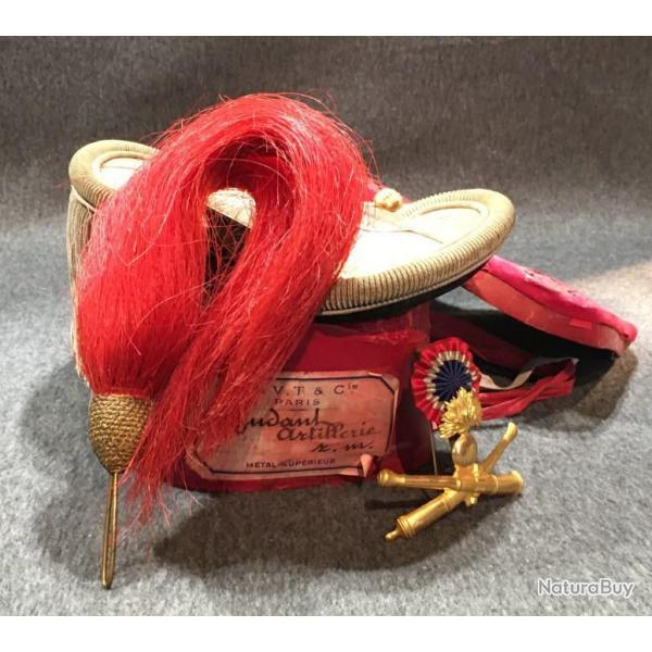 PAIRE D'EPAULETTES D'ADJUDANT D'ARTILLERIE EN MTAL  FRANGES ARGENT SOUTACHE