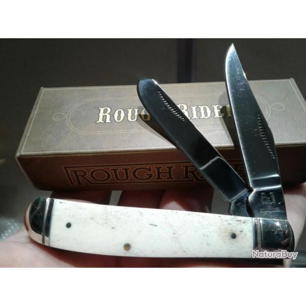 RR100 Couteau Rough Rider Mini Trapper Bone Manche Os 2 Lames Acier 440