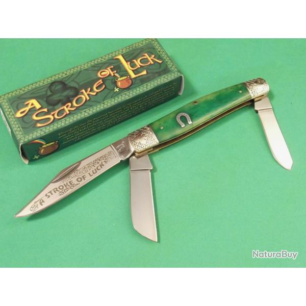 RR1057 Couteau Rough Rider Stockman Stroke of Luck Bone Manche Os Lames Acier 440