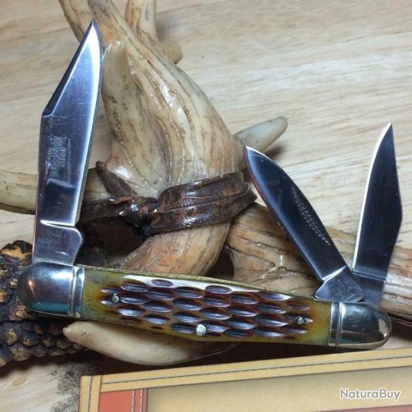 RR106 Couteau Rough Rider Whittler Amber Bone Manche Os 3 Lames Acier 440