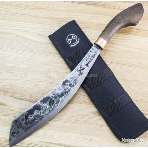 Machette My Parang Duku Chandong 12" Carbone 5160 Manche Bois Etui Nylon Made In Malaysia MYPCDG12