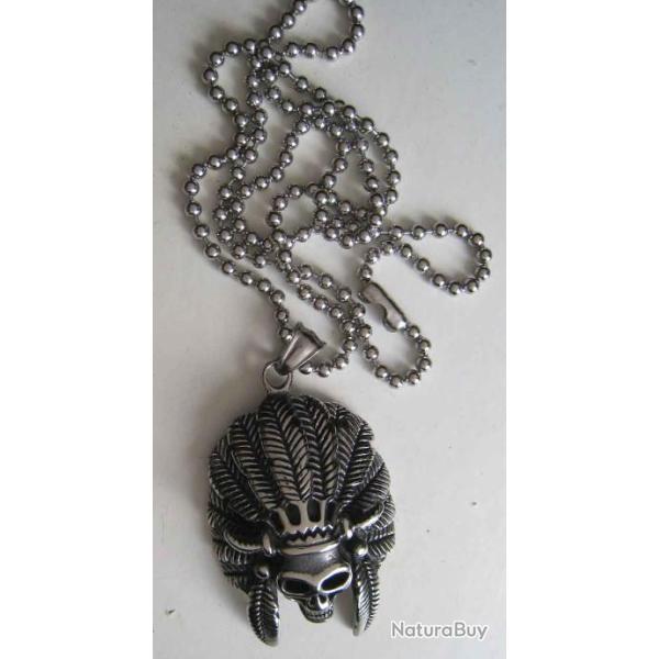 PENDENTIF SKULL CHEF INDIEN 3D - Ref.101