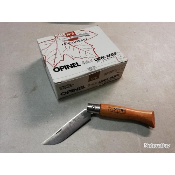 COUTEAU OPINEL N�5 LAME ACIER CARBONE MANCHE BOIS HETRE VERNI RANDONNEE CHASSE