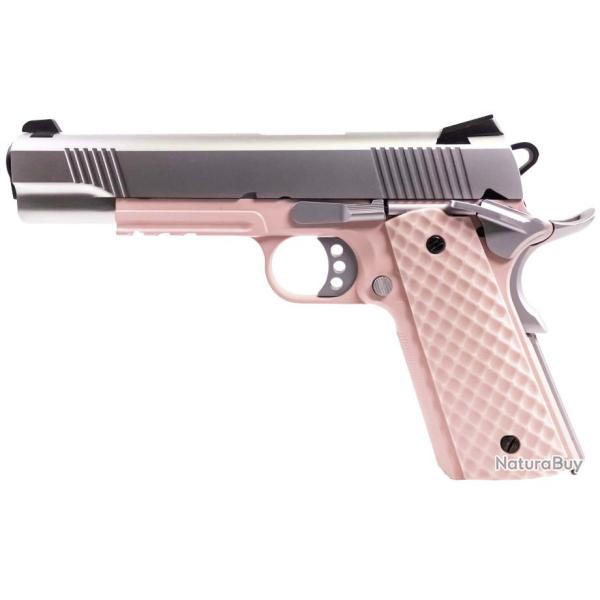 REPLIQUE AIRSOFT GBB 1911 MEU RAILED RAVEN FULL METAL GAZ ROSE / SILVER 1,0J
