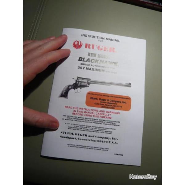 manuel mode d'emploi pour RUGER NEW MODEL BLACKHAWK single action revolver 357 Max