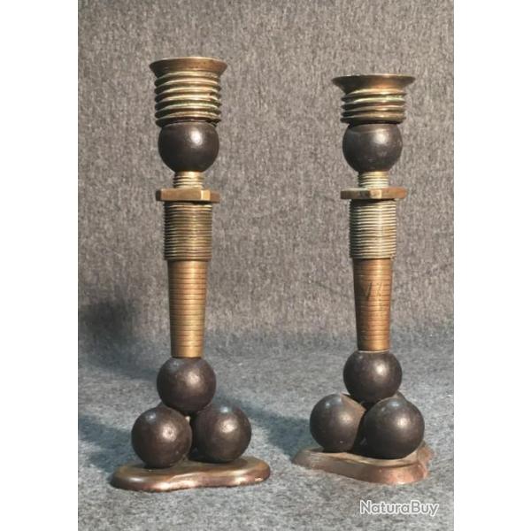 Paire de bougeoirs fabriqu avec lment d'arme XIXme