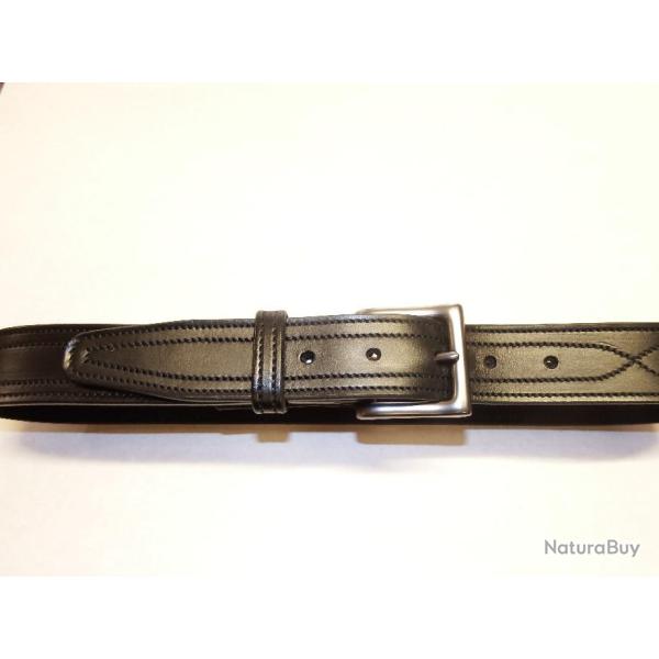 CEINTURON SPORTMAN CUIR  NOIR  en 40mm, doubl� vachette velours (fabrication artisanale fran�aise)