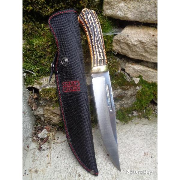 Couteau Poignard Chasse  Frost Cutlery Sharps Lame Acier 420 Manche Cerf� ABS Etui Nylon FSHP137SBR