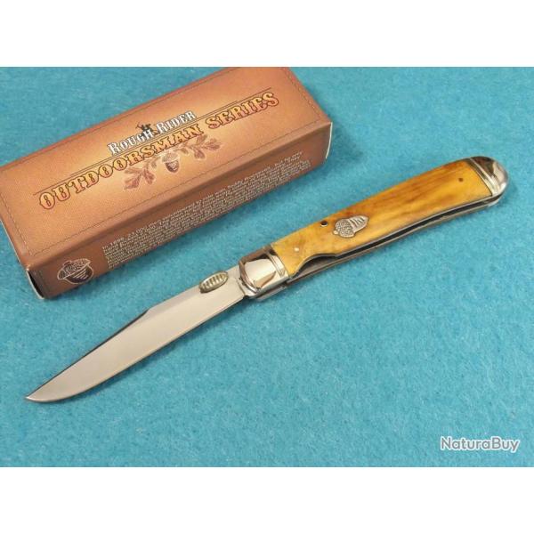 Couteau Rough Rider Trapperlock Lame Acier 440 Manche Os Tobacco RR1131