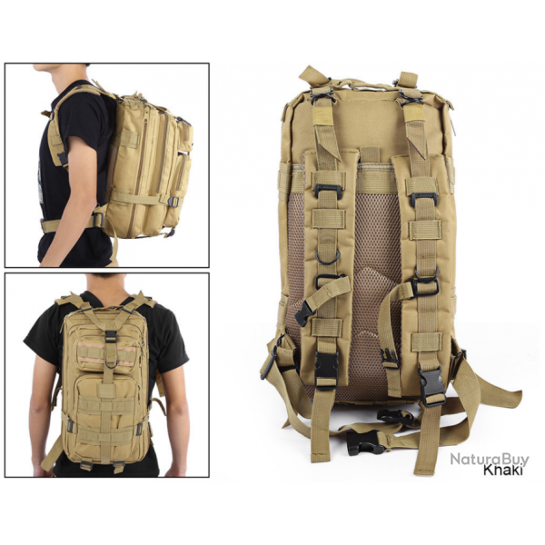 SAC A DOS TACTIQUE TREKKING SPORT VOYAGE CAMPING CAPACITE 30 L Mod KHAKI