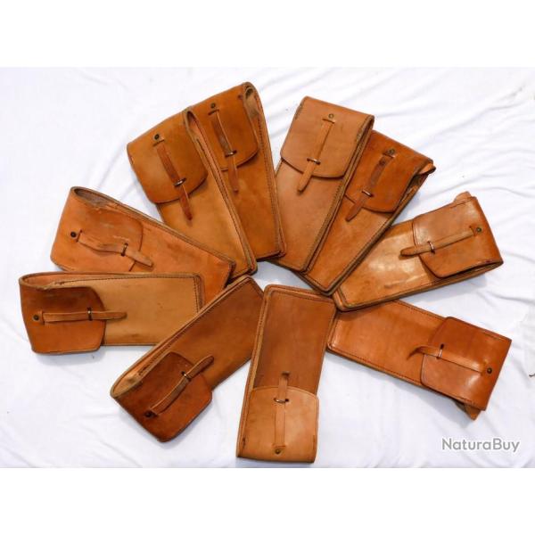 PISTOLET MITRAILLEUR MAT 49 : LOT 10  PORTE CHARGEURS MODELE 1948 - CUIR FAUVE - JAMAIS SERVIS -